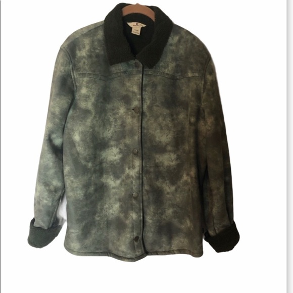 WOOLRICH Green Tie Dye Sherpa Trucker Jacket - Picture 1 of 5